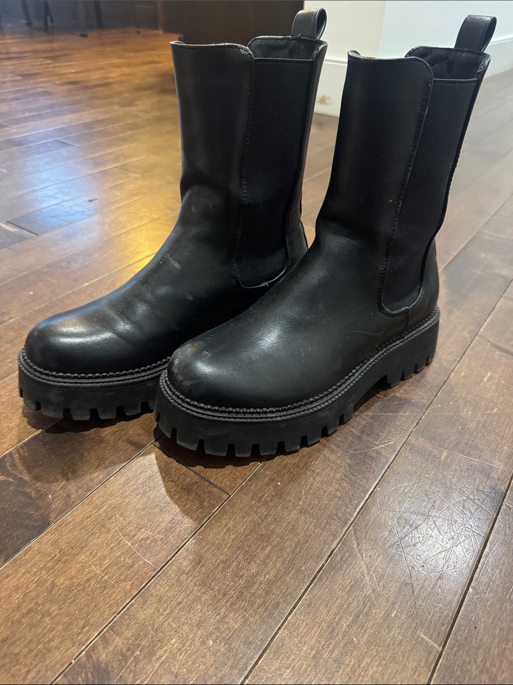 Steve Madden Black Chunky Combat Moto Boots
